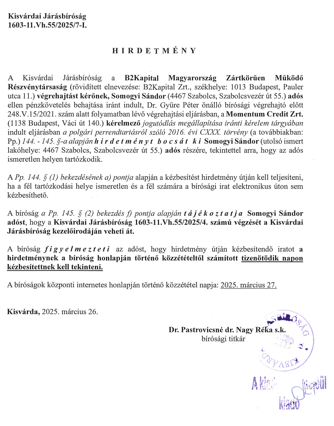 hirdetmeny somogyi sandor