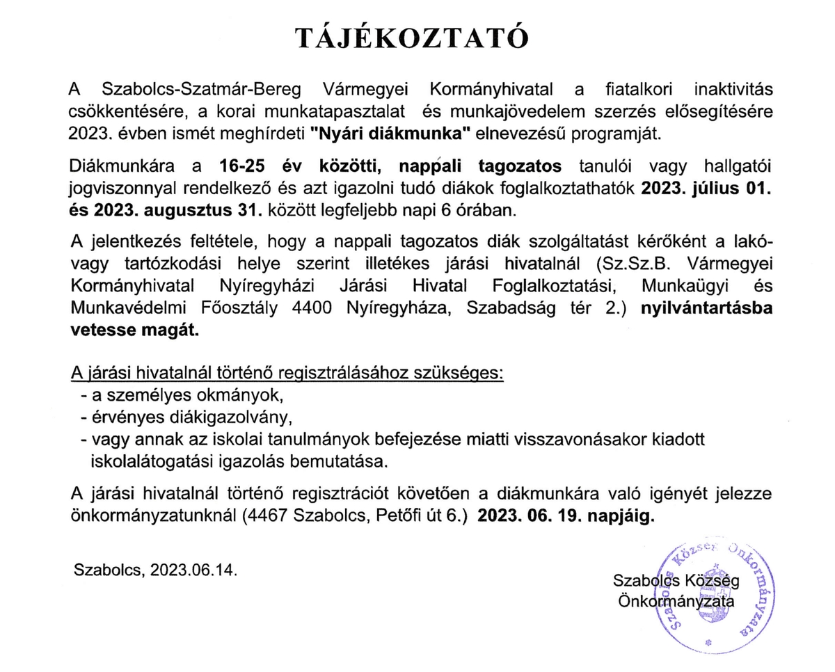 nyari diakmunka 2023 tajekoztato